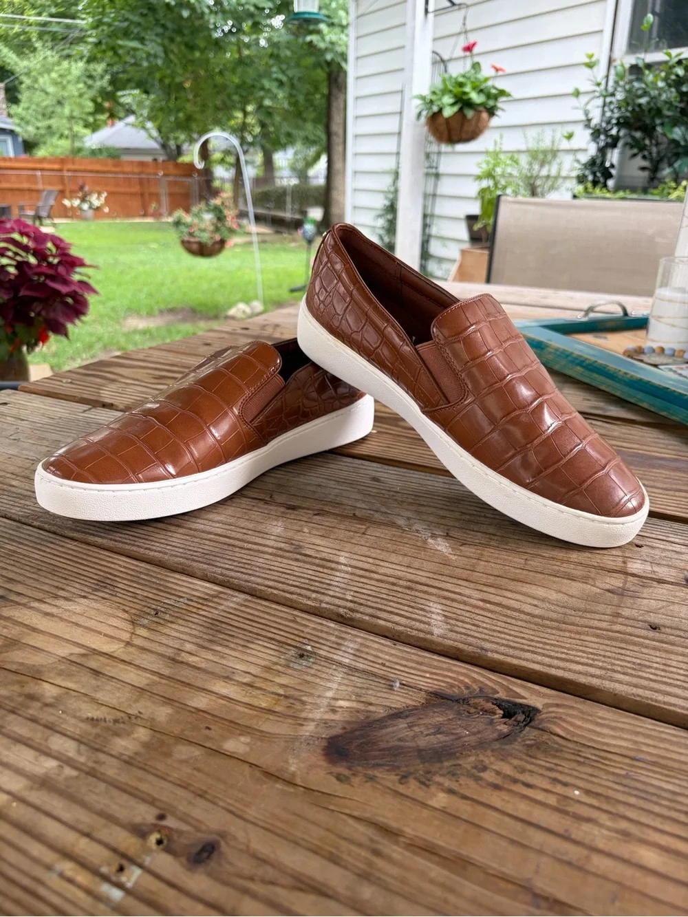 Michael Kors Women’s Brown Croc-Embossed Slip-On Sneakers with White Sole